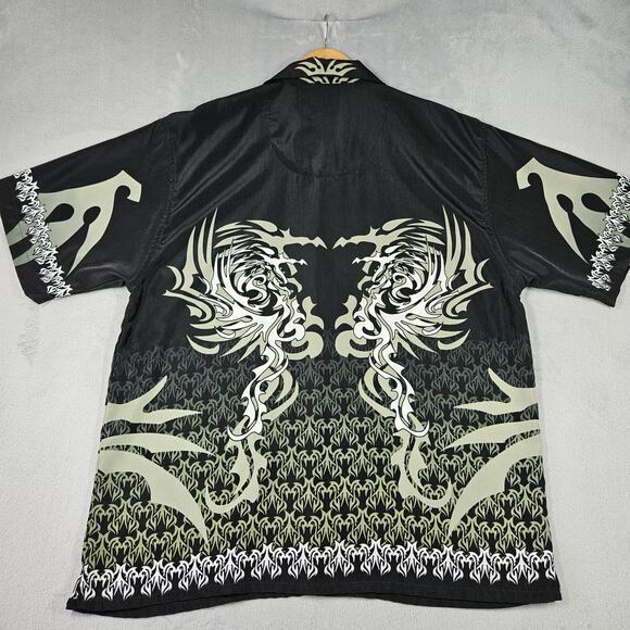 Vintage No Boundaries Y2K Button Down Shirt Mens L Dragon Print Black Grunge - Picture 7 of 10
